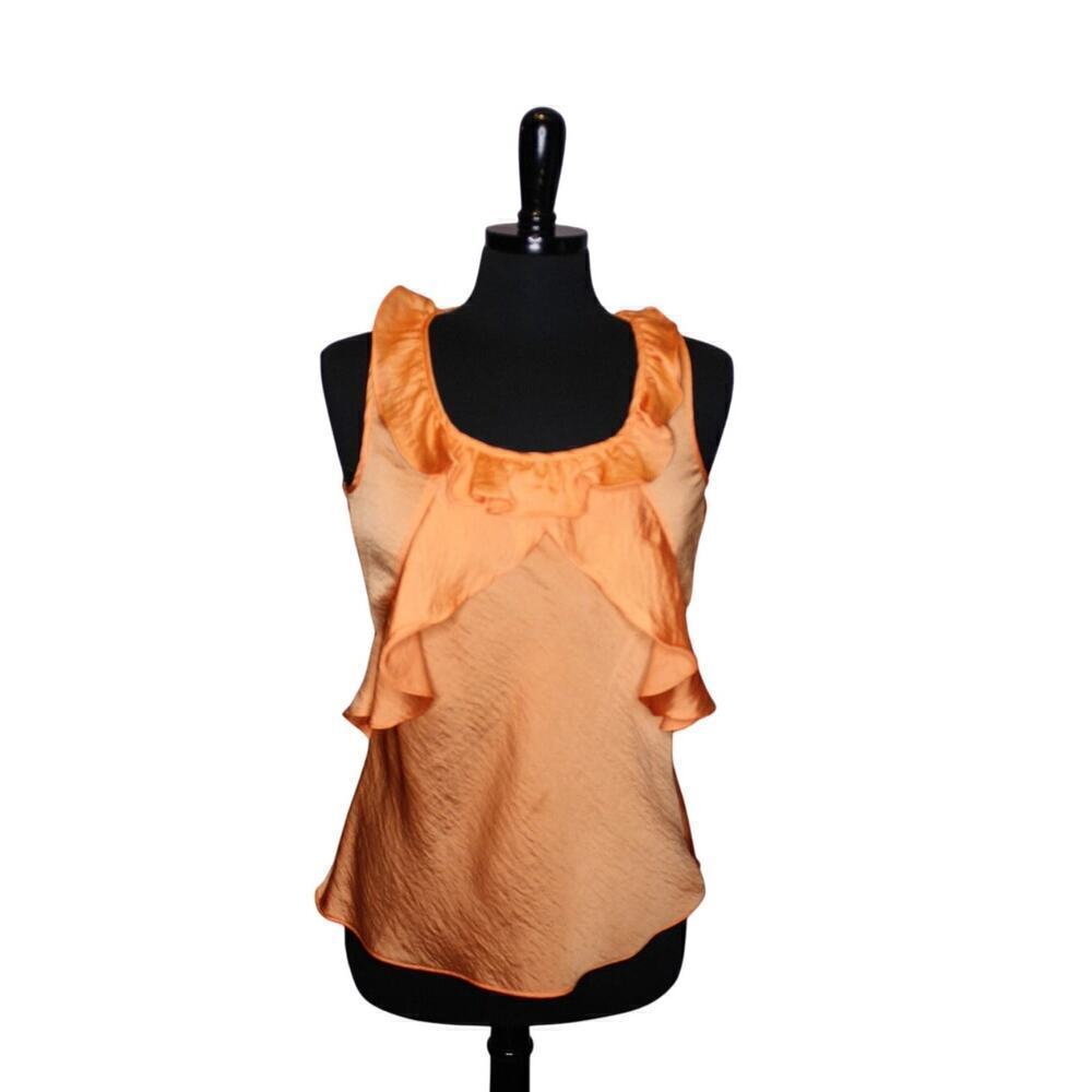 Spense Orange Ruffle Sleeveless Blouse Top Going Out Top Summer Resort